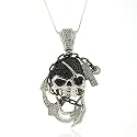 TrendToGo Sterling Silver Micro Pave Pirate Skull Anchor CZ Pendant