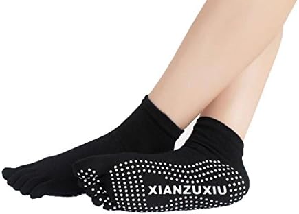 Easysouthlife Women's Cotton Anti-slip Sports Running Yoga Five Finger Toe Socks (Black)