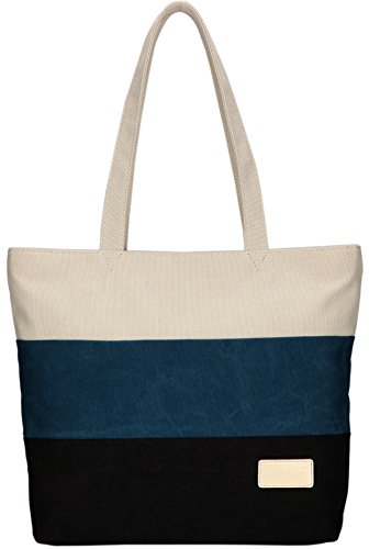 ArcEnCiel Women s Canvas Shoulder Hand Bag Tote Bag (Blue&Black)