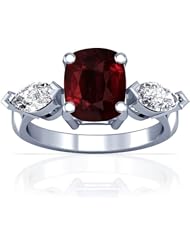 14K White Gold Cushion Cut Ruby Three Stone Ring