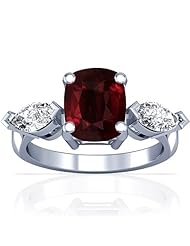 18K White Gold Cushion Cut Ruby Three Stone Ring