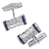 Twisted Sterling Silver CZ Sapphire Cuff Links