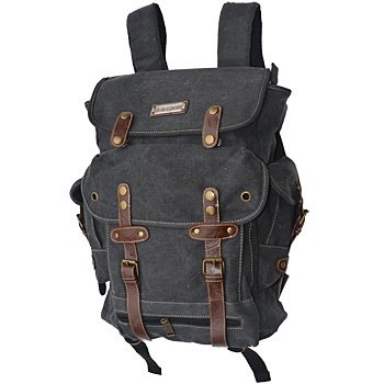 Backpack Daypack Bag: EuroSport WWII Inspired Vintage Military Style Design ~ Heavy Duty Canvas Construction ~ Color: Black