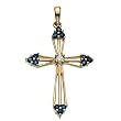 14K Yellow Gold Sapphire and Diamond Cross Pendant - 28.00x20.00mm