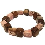 Rhodochrosite Bracelet 02 Stretch Brown Wood Cube Pink Nugget Gemstone