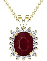 18K Yellow Gold Cushion Cut Ruby And Round Diamond Pendant