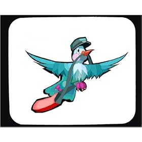 Mouse Pad with funny, mailbag, humor, cap, caricature, carrier, "mail bag", beak, wings, holding, bill, flying, "air mail", hat, avian, animal, pigeon, bird