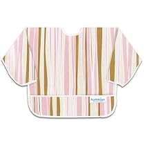 Bumkins Waterproof Sleeved Bib - Rose/Chocolate Stripes