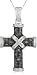 9ct White Gold Black & White Diamond Cross Pendant + Curb Chain (Adjustable) 18"