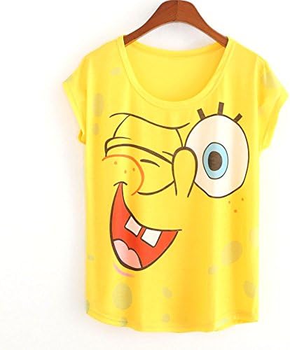 Women's Spongebob Square Pants Pikachu Lovely Cute Cartoon Yellow T-shirt (Spongebob 1)