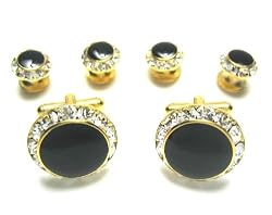 Swarovski Crystal & Gold Tuxedo Cufflink & Stud Set