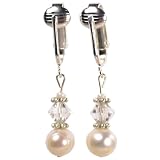 Romantic Authentic Swarovski Austrian Glass Crystals with Large Freshwater White Authentic Cultured Pearls Clip-on Earrings for Women and Girls