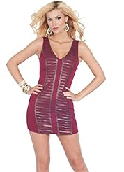 Sexy V-neck Cocktail Leather Sleeveless Two-Toned Striped Print Fitted Bodycon Dress/Club Dress/Evening Dress/Mini Dress 