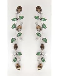 14K White Gold 5.83cttw Round Diamond and Tsavorite and Smoky Topaz Earrings