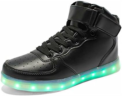Childdream LED Light Up Shoes Boys Girls Leather Fashion Sneakers Black 6 M US Big Kid