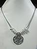 Womans Vintage Veda Metal Necklace German Silver Round Pendant Necklace