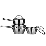 Tenzo 3pc Saucepan Set (16/18/20cm) Stainless Steel Set With Glass Lid