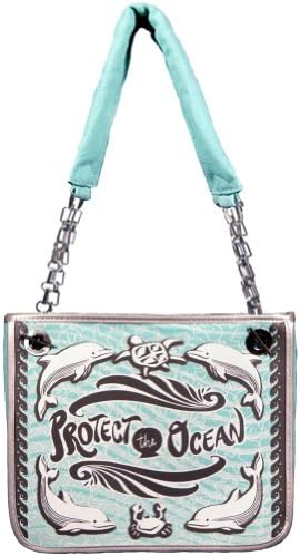 Calico Dragon Protect the Ocean Dolphin, Honu, and Whales Vegan Tote Bag Purse