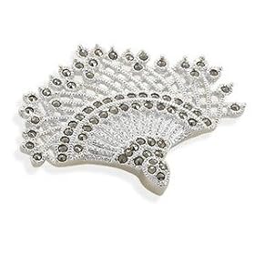Vintage Style Fan Fashion Pin Brooch Marcasite Fine Silver Plate