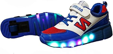 Cheery Family Kids LED Light Heelys Shoes with Wheels Flashing Sneakers Blue 32