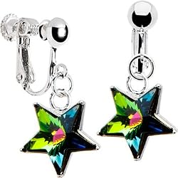Handcrafted Austrian Crystal Vitrail Star Clip Earrings