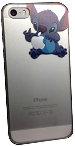 PBYE iphone 5C Lovely Disney Cartoon Lilo and Stitch Eating/ Grabbing Apple logo Cute Clear Case Cover for iphone 5C Xmas Gift (01#)