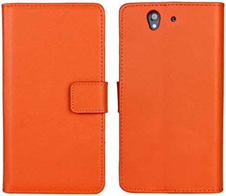 Xperia Z1 Case,COOLKE [Orange] ORANGE New Luxury Genuine Leather Wallet With Card Pouch Stand Case Cover For Sony Xperia Z1 L39h
