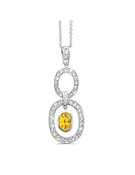 Trio Oval Diamond Pendant In 18K White Gold With A 1.00 ct. Genuine Yellow Sapphire Center Stone.