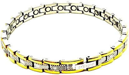 Womens Gold Plated Stainless Steel Woman's Magnetic Therapy Bracelet Adj 6 to 8 In - 100% Non Allergenic