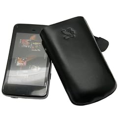 Suncase Ledertasche (Lasche mit R�ckzugfunktion) f�r Nokia N900 schwarz