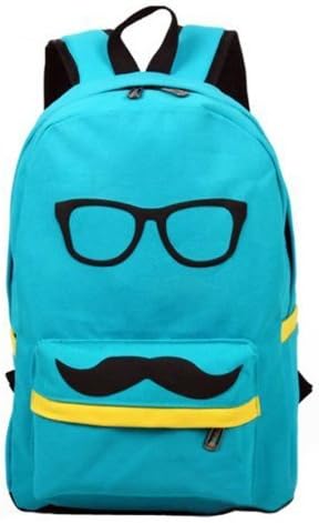 Eyourlife Mustache and Glasses Canvas Campus Bag Laptop Book Bags School Travel Sports Outdoor Backpack For Boys Girls blue