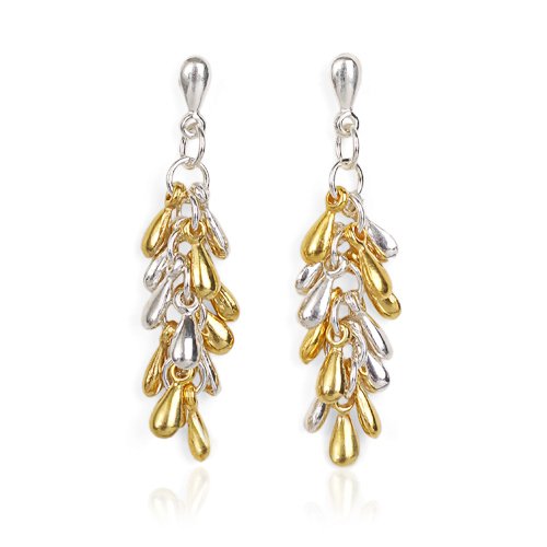 Olive N Figs Sterling Silver and 14k Gold Plated Cascading Drops Dangle Earrings
