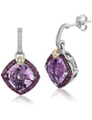 18K Yellow Gold and Sterling Silver Purple Tone Gem Drop Earrings (.44 ct. tw.)