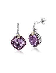18K Yellow Gold and Sterling Silver Purple Tone Gem Drop Earrings (.44 ct. tw.)