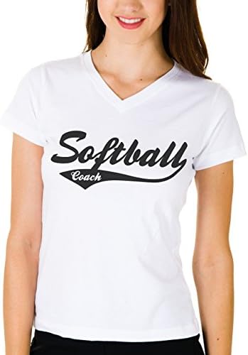 Womens Softball Coach V-neck T-shirt(2X,White/Black)