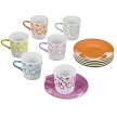 Retro Cup and Saucer Set of 6