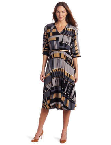 Donna Morgan Women's Printed Jersey Elbow Sleeve Dress, Smoke, 10