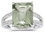 Emerald Cut Green Amethyst and Diamond Ring 10k White Gold