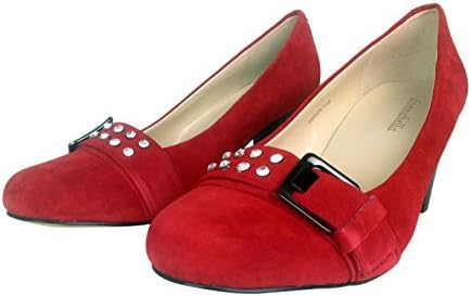 Donnabella Queen Style Red Kid Suede Pumps High Heel with Rhinestone and Buckle Trim Size 11 Medium
