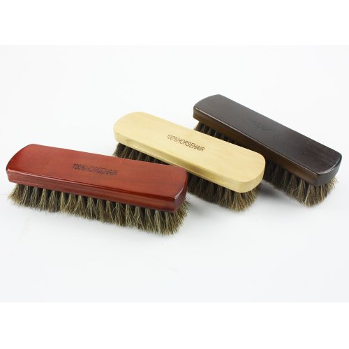 H&S® Large Horse Hair Bristles Shoe Boot Polish Buffing Wood Brush (Wood Colour)