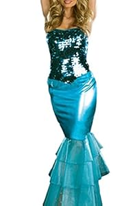 Dear-Lover Women's Sequin Metallic Mermaid Princess Gown Costume One Size Blue