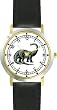 Brontosaurus - Green Dinosaur Animal - WATCHBUDDY&reg; DELUXE TWO-TONE THEME WATCH - Arabic Numbers - Black Leather Strap-Women's Size-Small