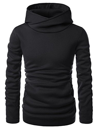 LOCALMODE Men's Stylish Pullover Funnel Collar Fleece Hoodie Sweatshirt Black M