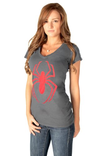 The Amazing Spider-man Red Logo Deep V-Neck Junior's T-shirt L