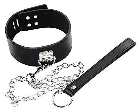 GENUINE Leather Collar + Chain + Padlock by Skeleton KeyTM . Made in US Kinky BDSM