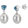 14K White Gold Paspaley South Sea Cultured Fine Circle Pearl and London Blue Topaz Earrings - 11.00mm