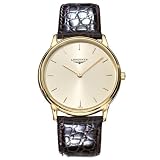 Longines Classic Ultra Thin Mens Brown Strap Champagne Dial Yellow Gold Plated Watch L46762322 by Longines