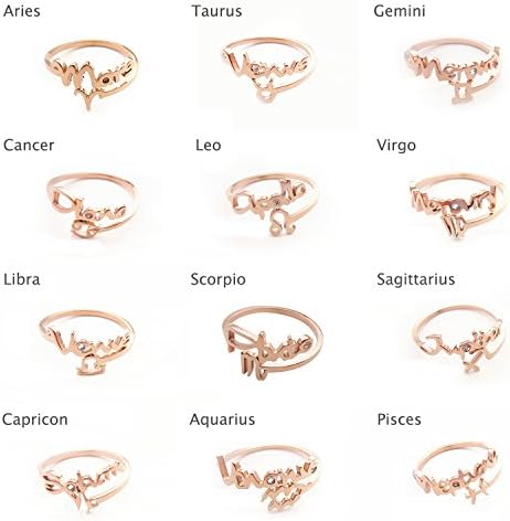 CC Kimico Titanium Steel IP Rose Gold Plated Zodiac Sign Rings Constellation 1.4mm Aquarius