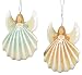 Set of 2 Peach & Green Angel Seashell Christmas Ornaments