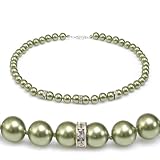 Genuine Swarovski Crystal Pearl Necklace with Rondelle - Green (8mm)